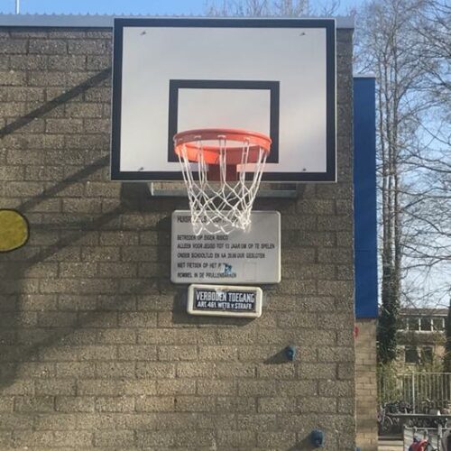 Basketbalbord LK compleet 13 Hier is dit fraaie basketbalbord gemonteerd op 1 van onze muurframes